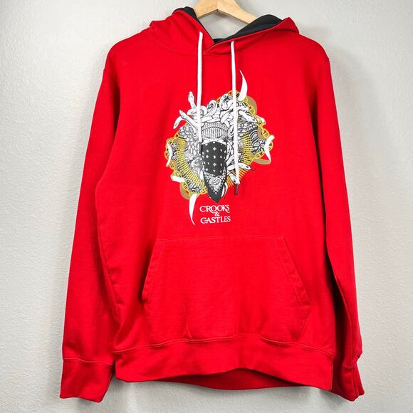 Men's Crooks and Castles Masked Medusa Graphic Pullover Hoodie Red Size M - Picture 1 of 9
